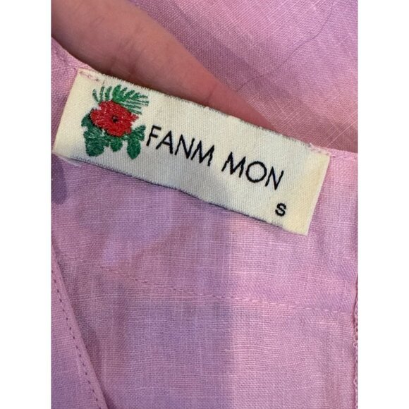 Fanm Mon x Andie Dress Women Small Pink Linen Embroidered The Kepez Kaftan Maxi - Picture 13 of 15